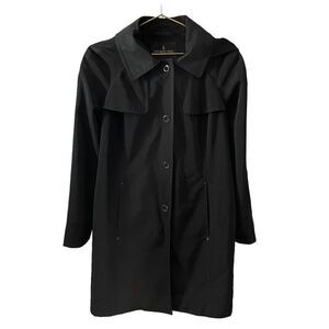 London Fog Black Hooded Raincoat Jacket Size MED